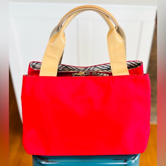Burberry Niva Check & Red Nylon Shoulder Tote Bag - Picture 1 of 9